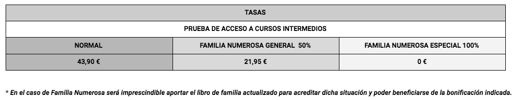 TASAS CURSOS INTERMEDIOS